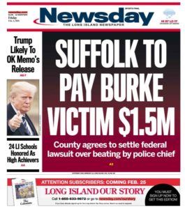 Newsday front cover of $1.5M settlement